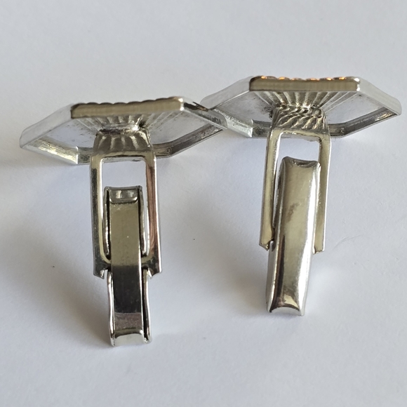 Vintage cuff links Art Deco style silver tone cufflinks blue gem - Picture 8 of 12